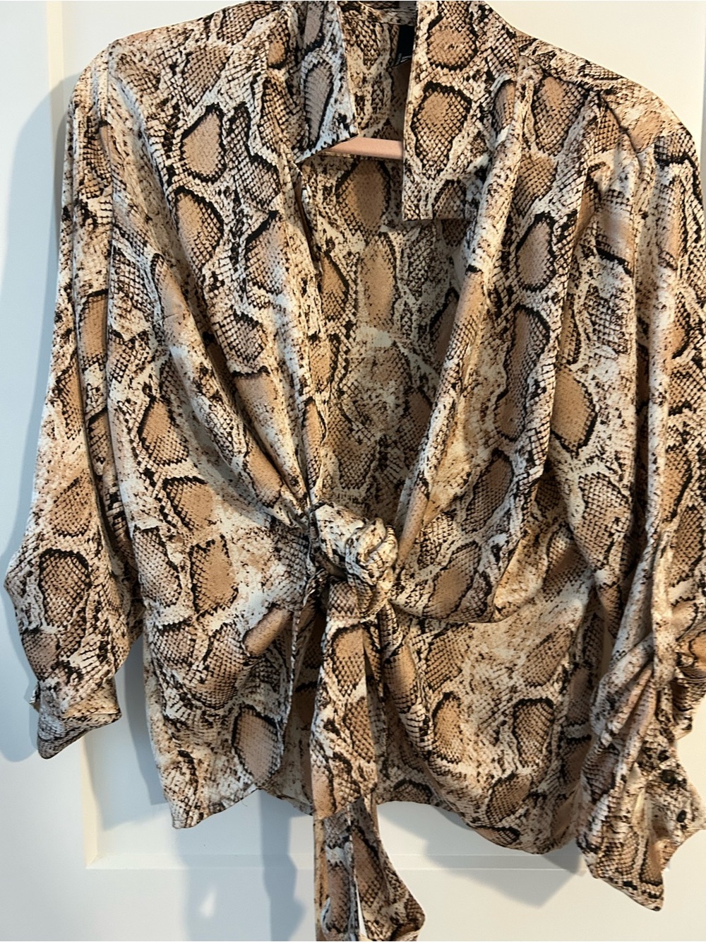 Kut from the Kloth Beige Snake-Print Tie-Front Blouse